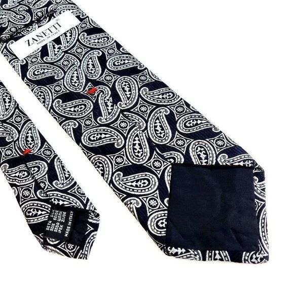 Zanetti Italy Black Gray Paisley‎ Woven Long Silk Tie - Picture 5 of 6